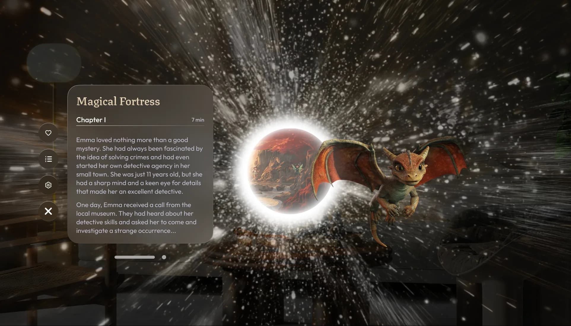 A glowing portal bursts open in a dark living room and a small dragon flies out