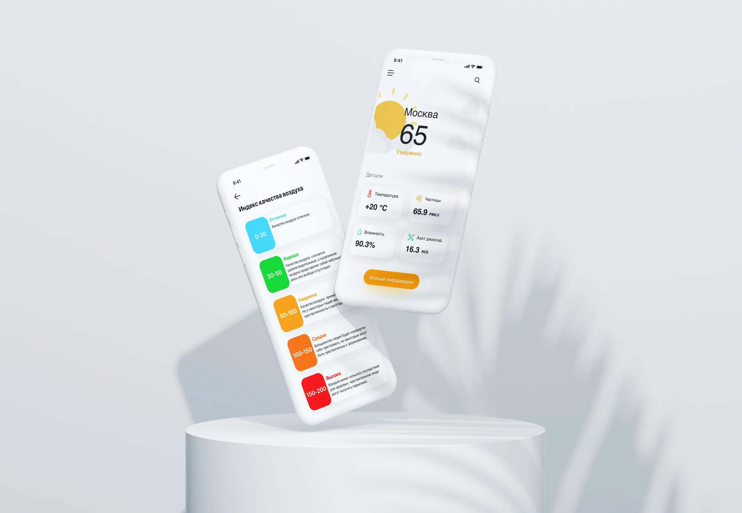 Air quality app: two phones with the city index